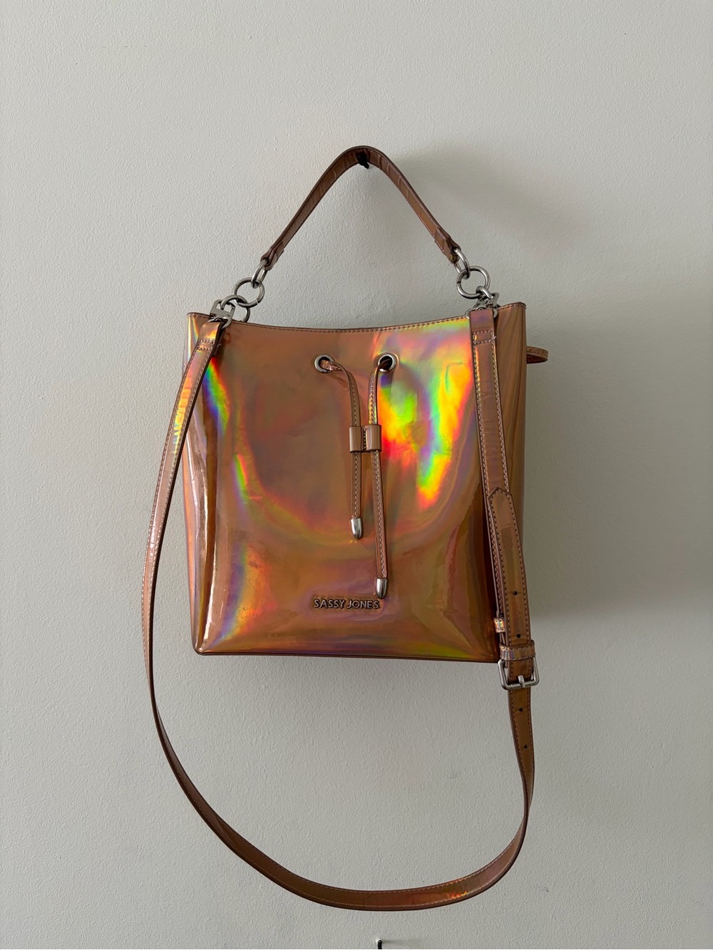 Sassy Jones Iridescent Copper Holographic Bucket Bag